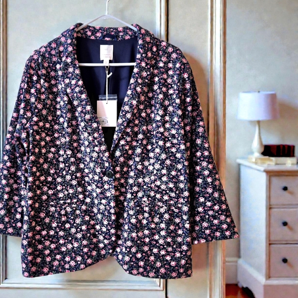 Lauren Conrad Dark Floral Jacket Cottagecore Casual Business Office Blazer /XL
